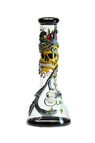 002.4 | ST002 12 inch 7mm NICE GLASS Skull & Roses Beaker