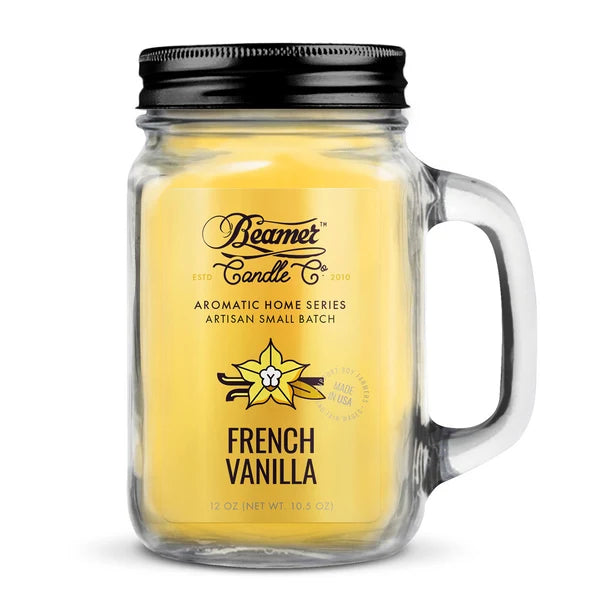 1001|AC-CN1001FRV| Beamer Candle Co. 12oz Glass Mason Jar - French Vanilla