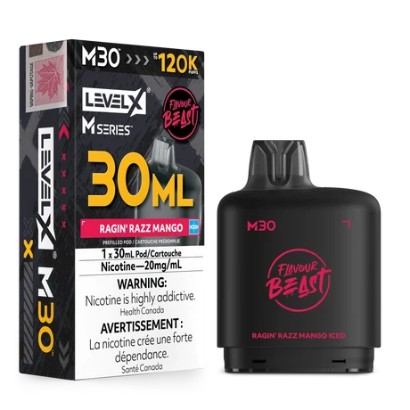 Ragin’ Razz Mango Iced Level X Flavour Beast 120K M Series Pod 30ml/20mg (Only Compatible with M Series Battery)