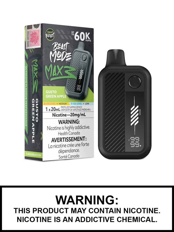 [S] Gusto Green Apple Flavour Beast Mode Max 3 Disposable 60K 20mg 20ml