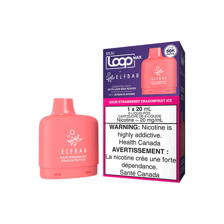 [S] Sour Strawberry Dragonfruit Ice STLTH Loop Max X  Elfbar POD 50K 20mg/ml