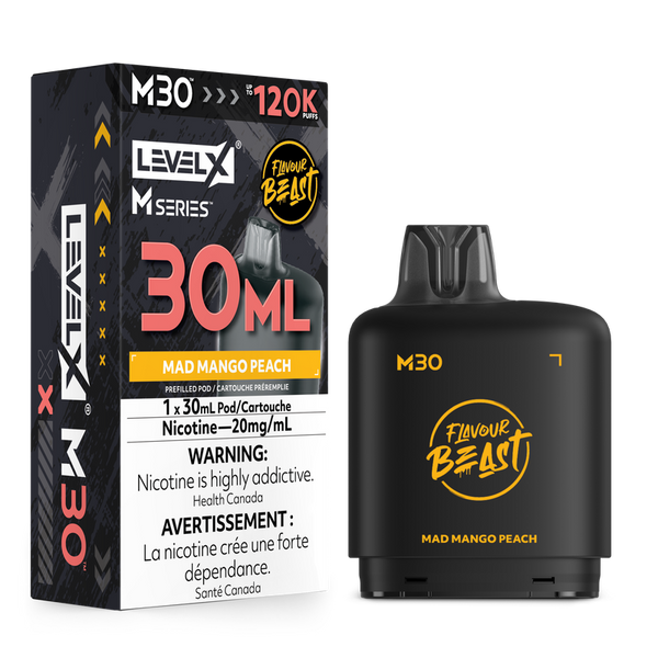 Mad Mango Peach Level X Flavour Beast 120K M Series Pod 30ml/20mg (Only Compatible with M Series Battery)