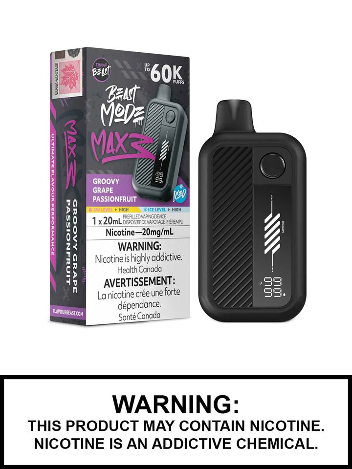 Groovy Grape Passionfruit Flavour Beast Mode Max 3 Disposable 60K 20mg 20ml