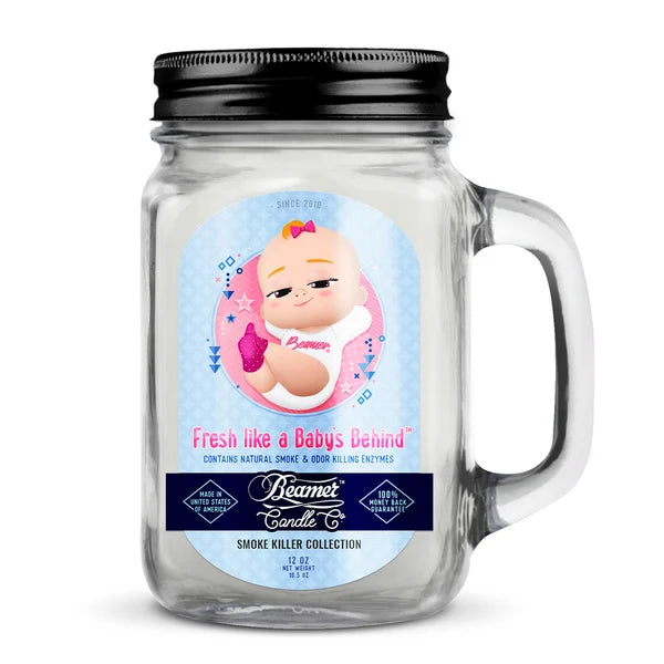 1001|AC-CN1001FLB| Beamer Candle Co. 12oz & 4oz Glass Mason Jars - Fresh Like A Baby's Behind