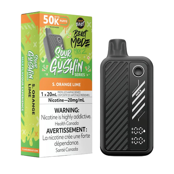 [S] S. Orange Lime  Flavour Beast Mode Max 2  Gushin Disposable 50k  20mg 20ml