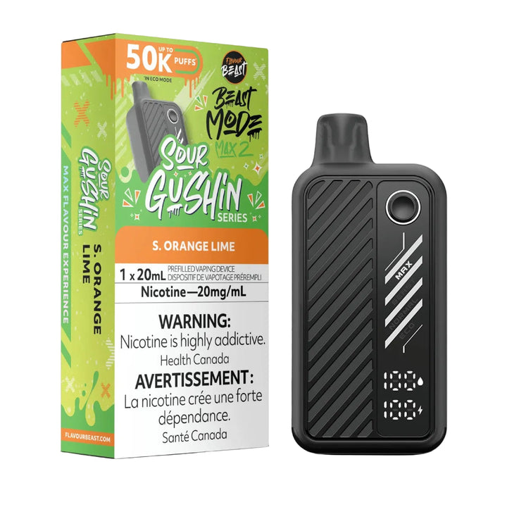 [S] S. Orange Lime  Flavour Beast Mode Max 2  Gushin Disposable 50k  20mg 20ml