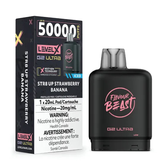 [S] Str8 up strawberry banana  Level X Flavour Beast 50K G2 Ultra 20mg 20ml (Without Battery)