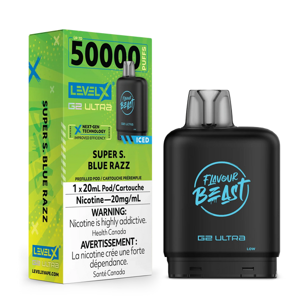 [S] Super sour blue razz iced Level X Flavour Beast 50K G2 Ultra 20mg 20ml (Without Battery)
