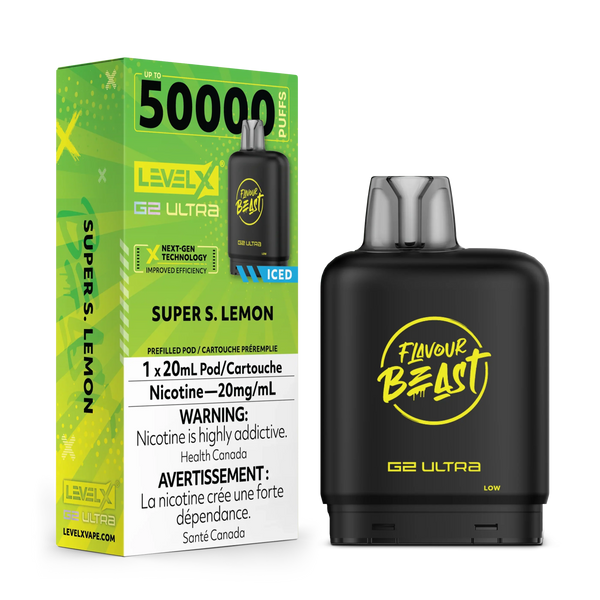 [S] Super sour lemon iced Level X Flavour Beast 50K G2 Ultra 20mg 20ml (Without Battery)