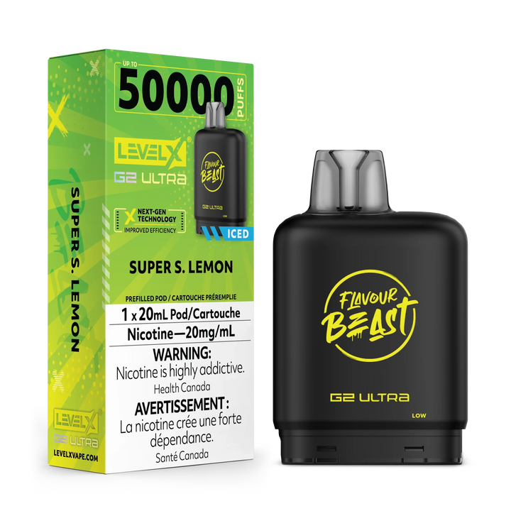 [S] Super sour lemon iced Level X Flavour Beast 50K G2 Ultra 20mg 20ml (Without Battery)