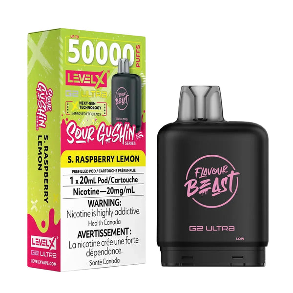 [S] Sour Gushin S. Raspberry Lemon  Level X Flavour Beast 50K G2 Ultra 20mg 20ml (Without Battery)