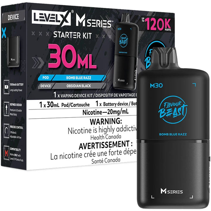 Bomb blue razz level X 120k flavour beast M30 starter kit