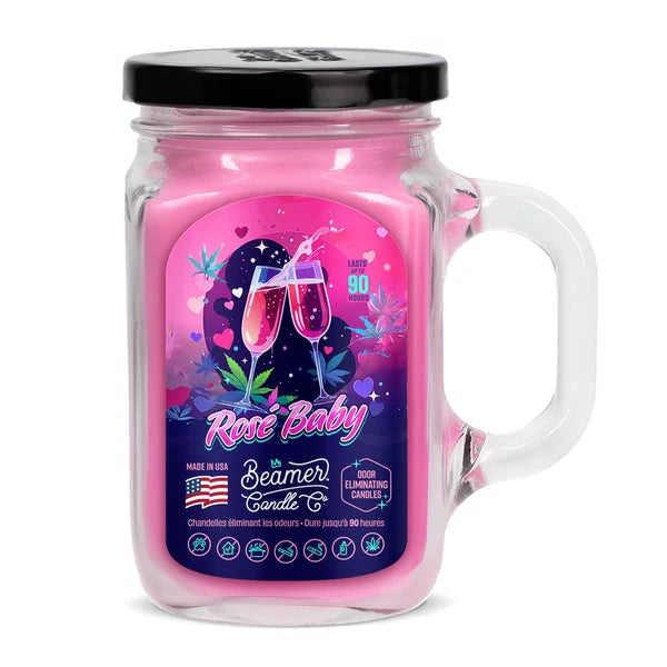 1001|AC-CN1001RSB|Beamer Candle Co. 12oz Glass Mason Jar, Rose Baby