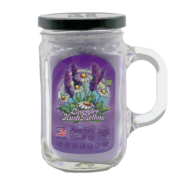 1001|AC-CN1001LKM| Beamer Candle Co. 12oz Glass Mason Jar, Lavender Kush Mellow