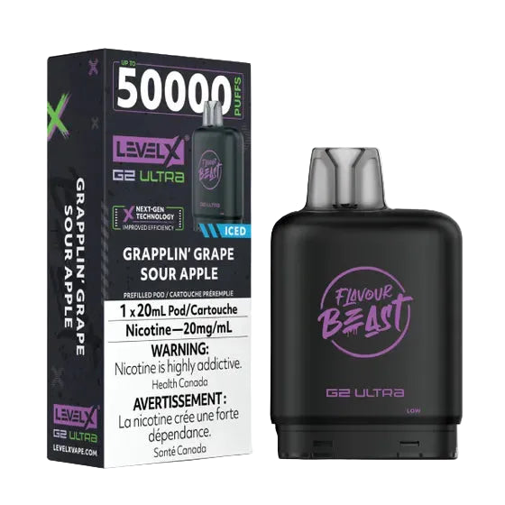 [S] Grapplin' Grape Sour Apple Iced  Level X Flavour Beast 50K G2 Ultra 20mg 20ml (Without Battery)