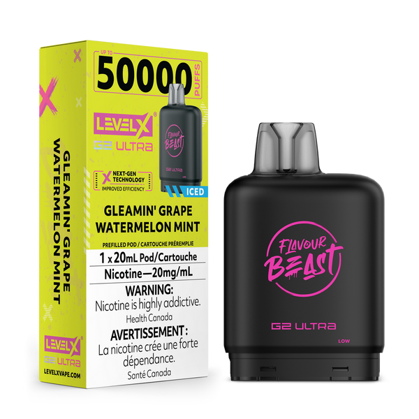 [S] Gleamin' Grape Watermelon Mint Level X Flavour Beast 50K G2 Ultra 20mg 20ml (Without Battery)