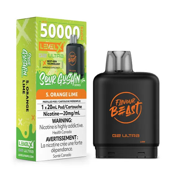 [S] S. Orange Lime Sour Gushin Level X Flavour Beast 50K G2 Ultra 20mg 20ml (Without Battery)