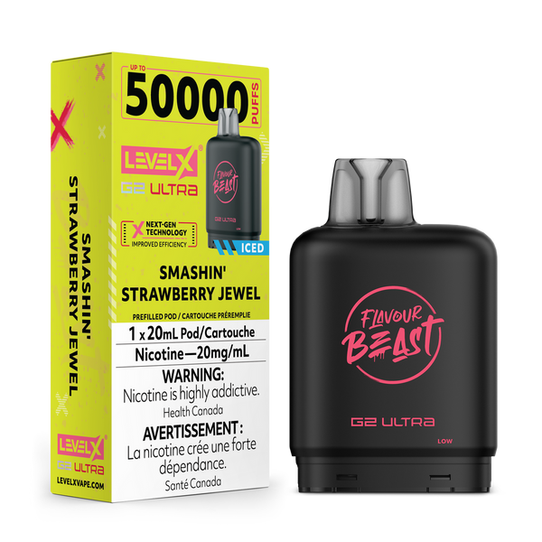 [S] Smashin' Strawberry Jewel Level X Flavour Beast 50K G2 Ultra 20mg 20ml (Without Battery)
