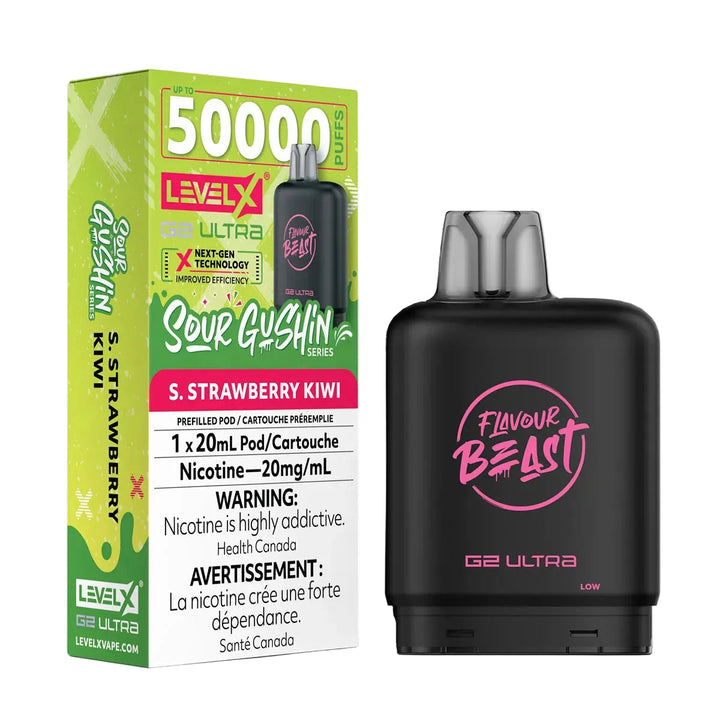 [S] S. Strawberry Kiwi Sour Gushin Level X Flavour Beast 50K G2 Ultra 20mg 20ml (Without Battery)