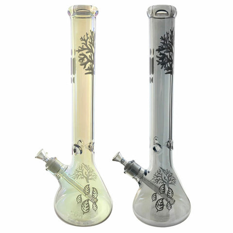 1776.5 | 24" Water Pipe with Beaker Base Chrome Finish with Leaf Design Color Tube Beaker