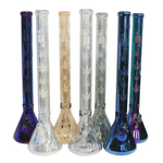 1774.5 24" Water Pipe with Beaker Base Chrome Finish with Leaf Design Color Tube Beaker